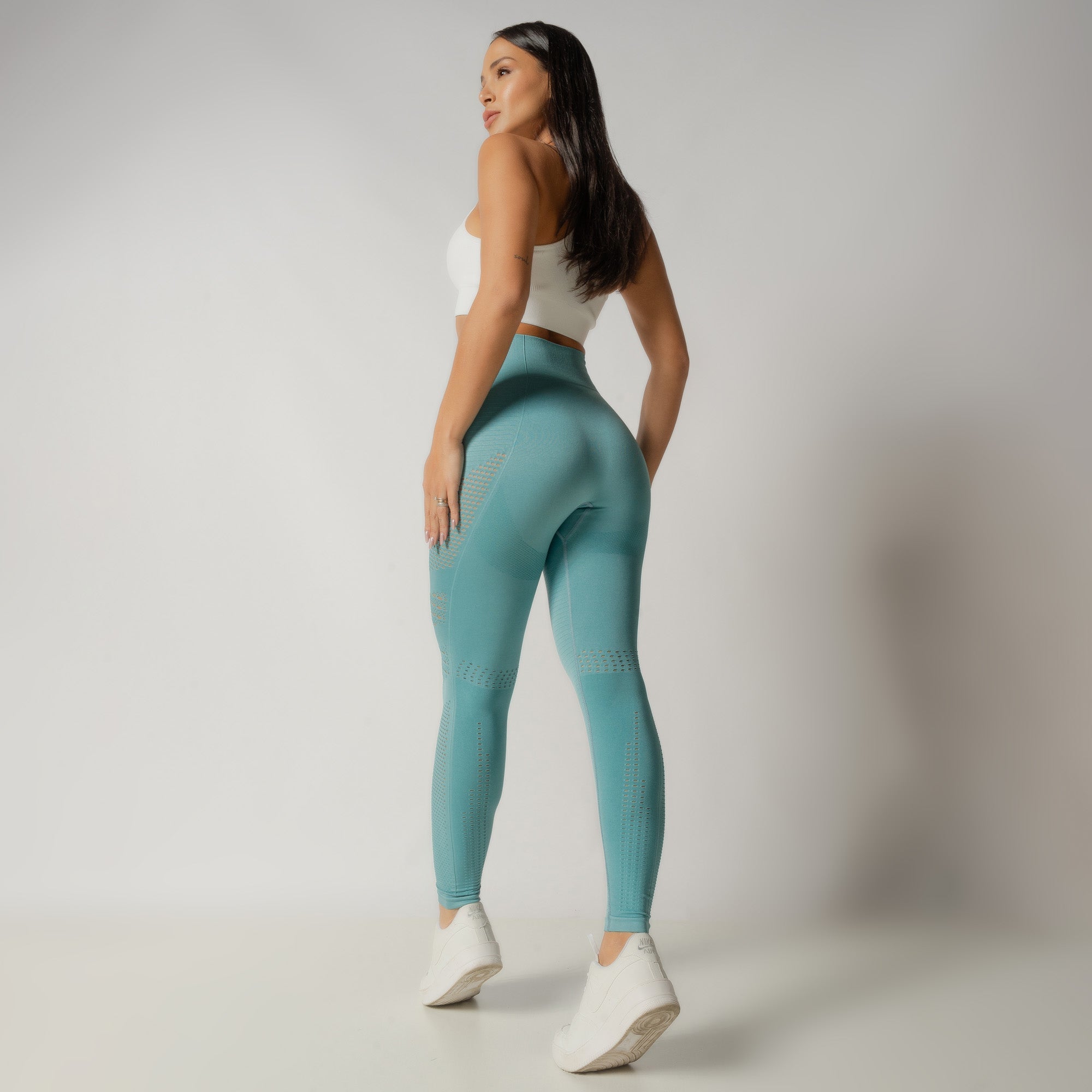 Nazzar Fit Seamless Blue Fitness Leggings with Details