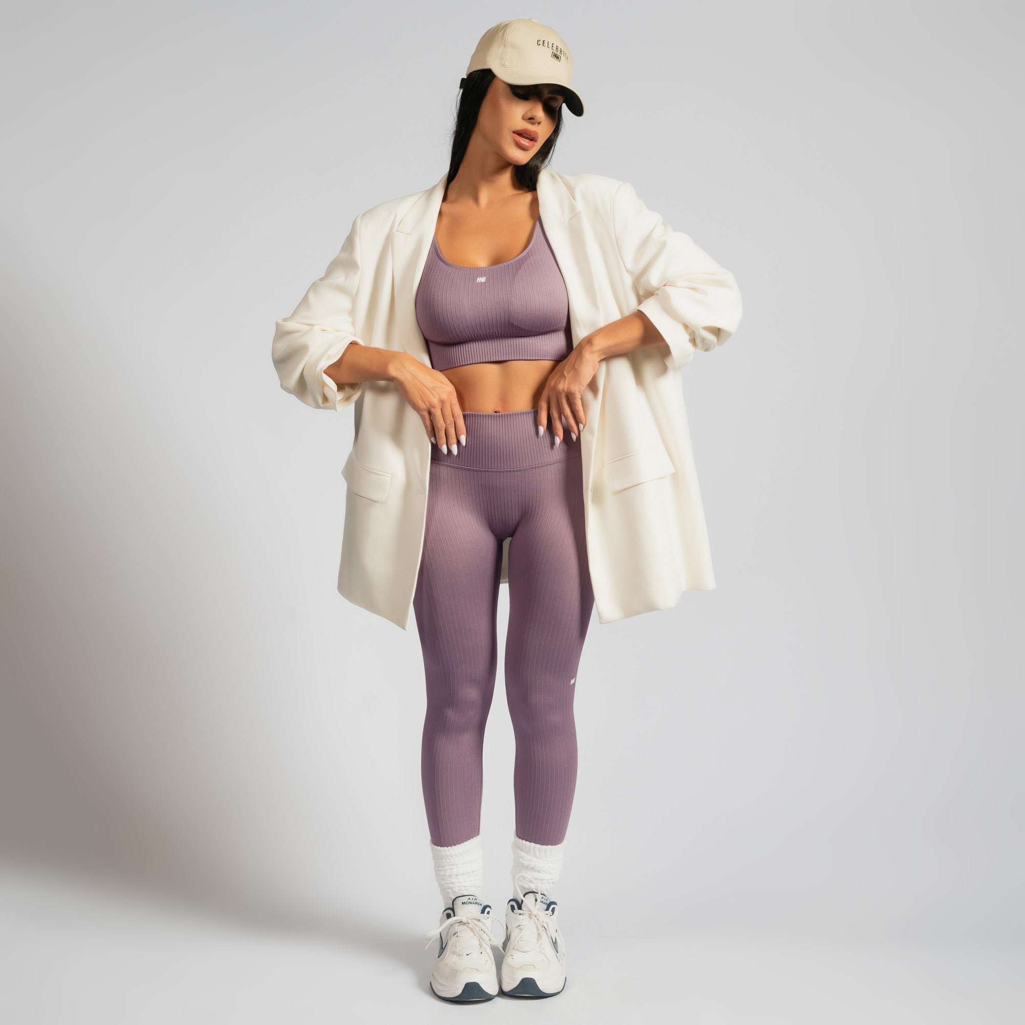 Nazzar Fit Seamless Ribbed Purple Fitness Leggings