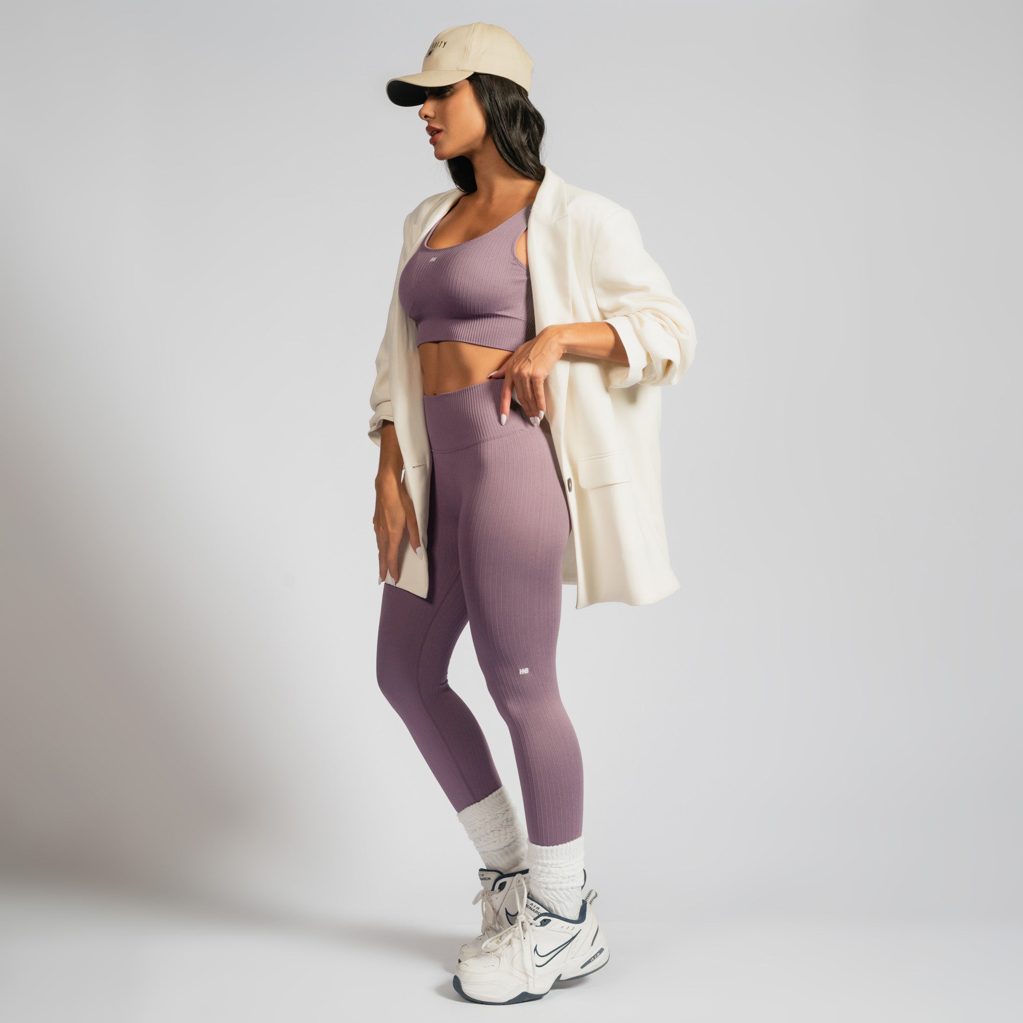 Nazzar Fit Seamless Ribbed Purple Fitness Leggings