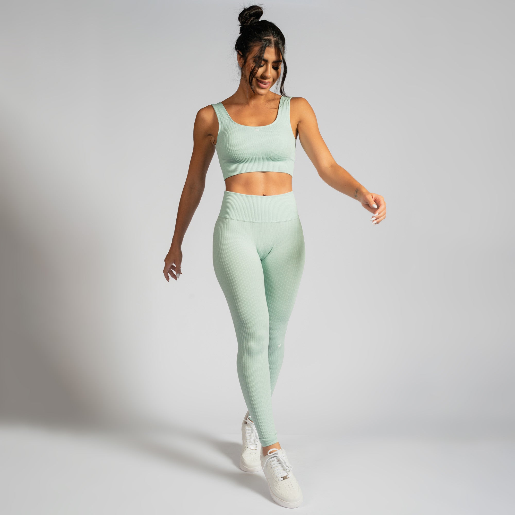 Nazzar Fit Seamless Ribbed Green Fitness Leggings