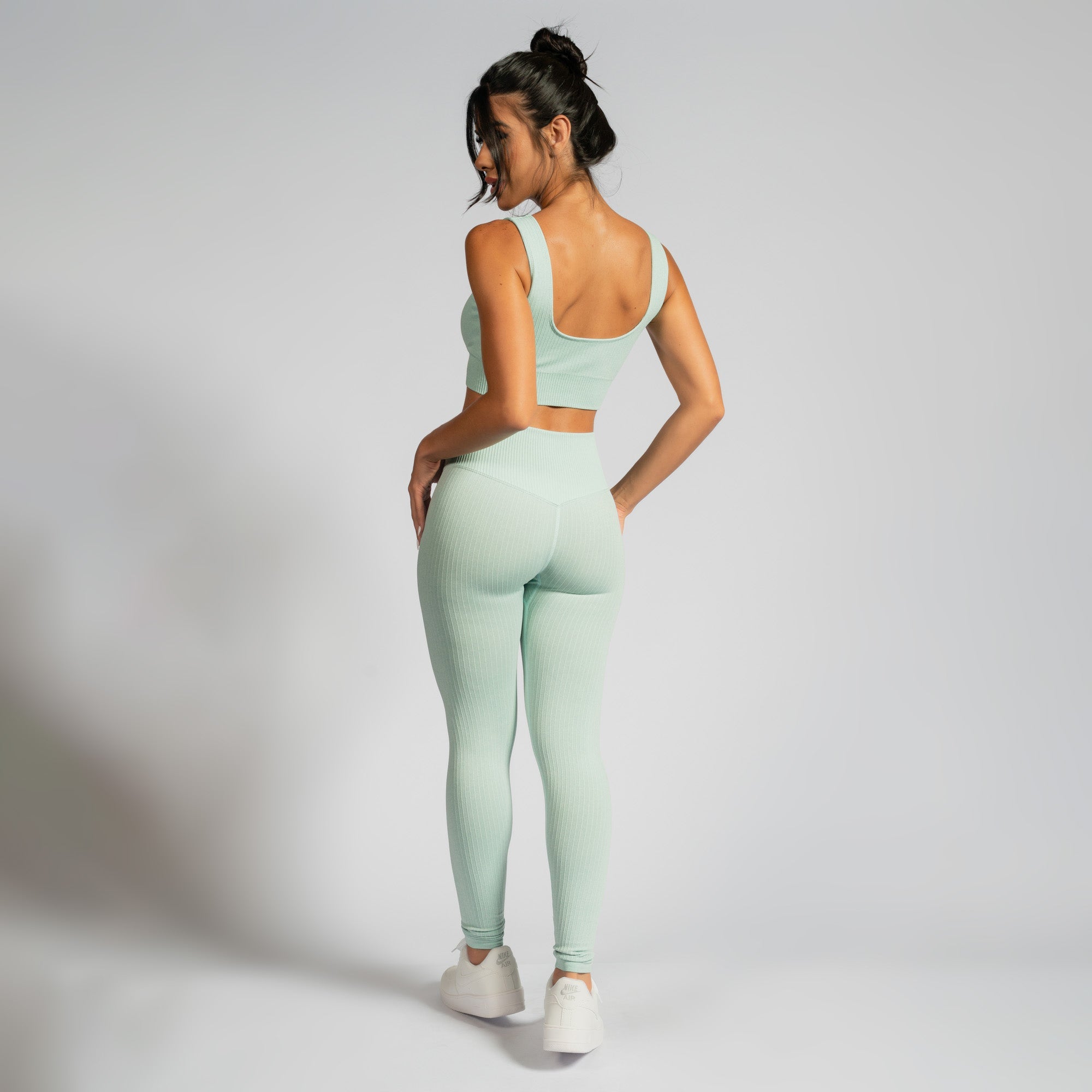 Nazzar Fit Seamless Ribbed Green Fitness Leggings