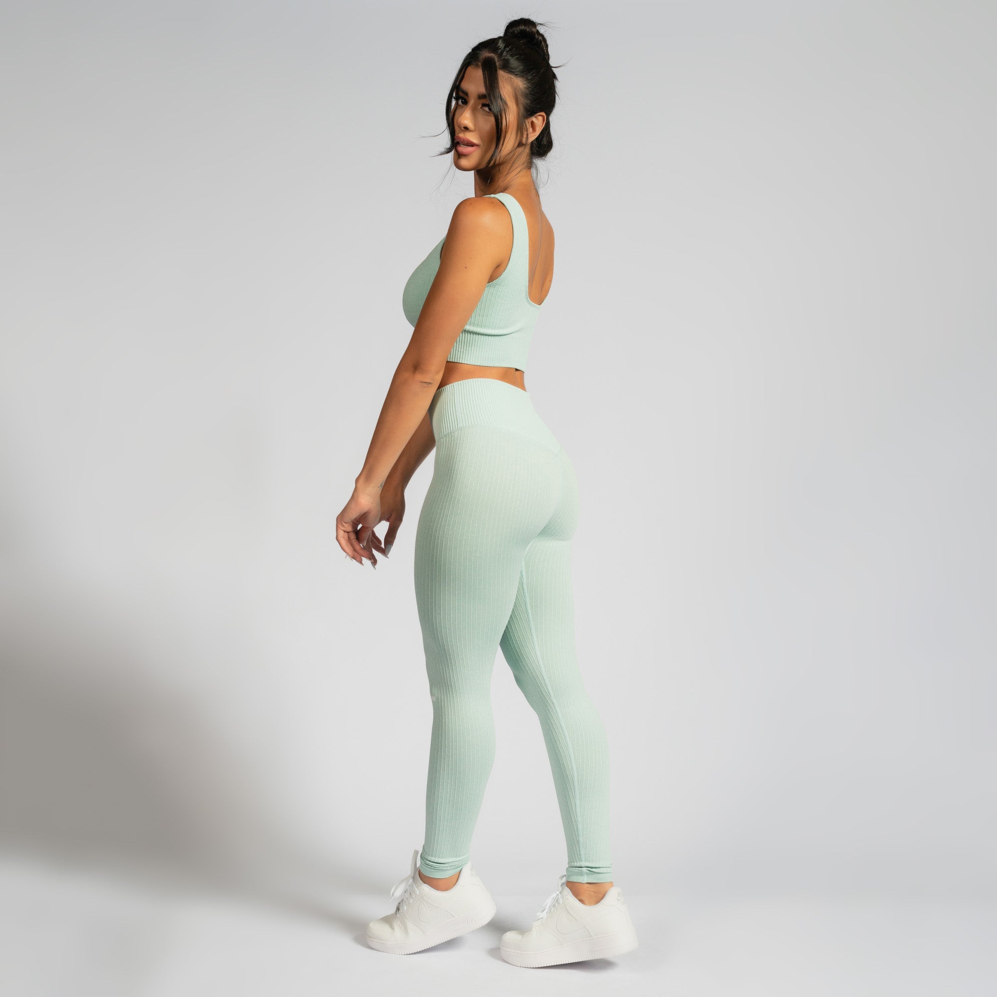 Nazzar Fit Seamless Ribbed Green Fitness Leggings