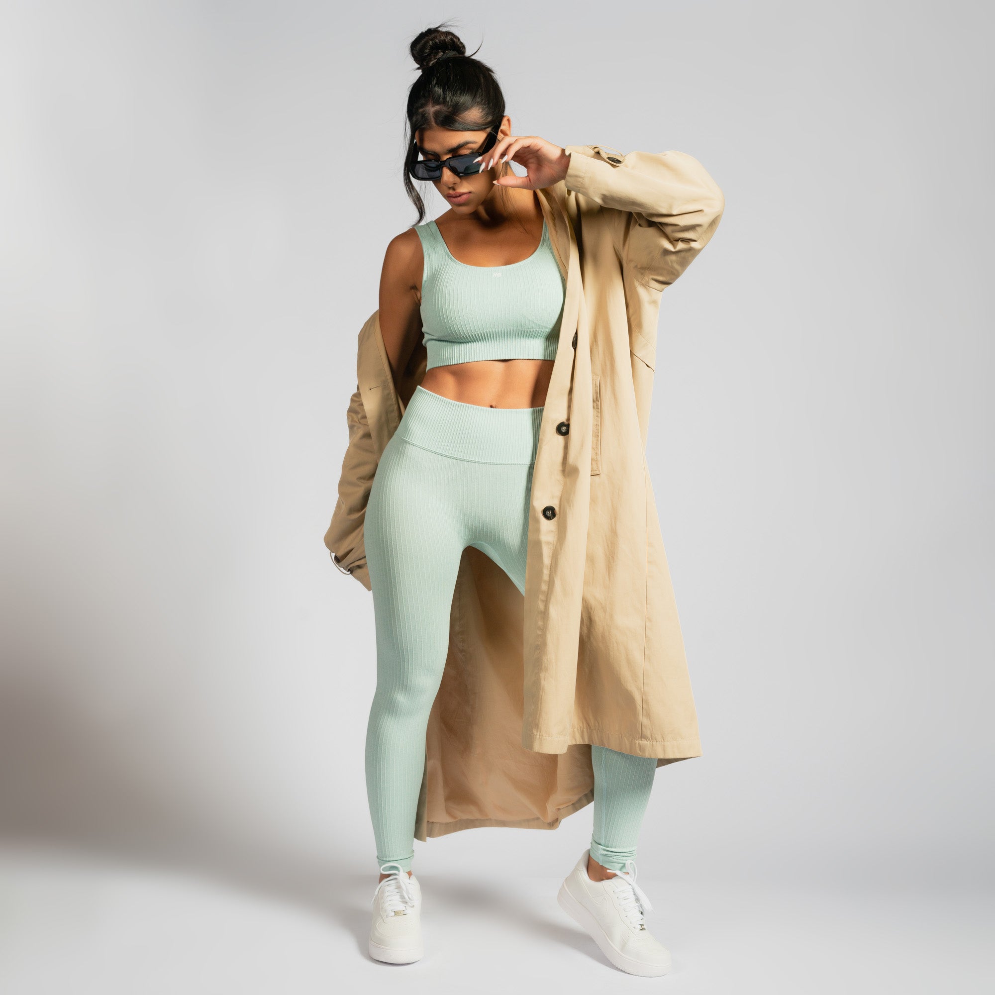 Nazzar Fit Seamless Ribbed Green Fitness Leggings