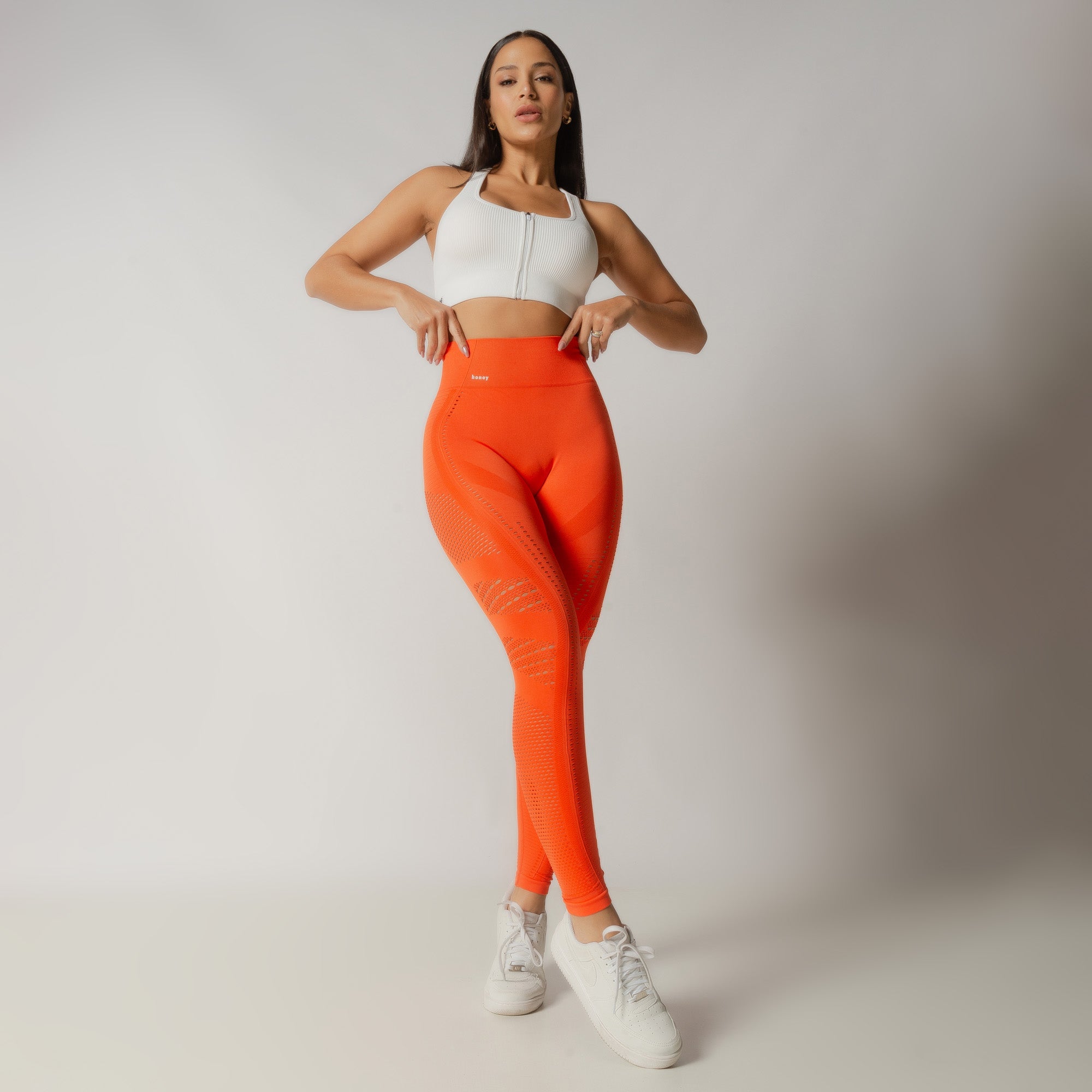 Nazzar Fit Seamless Orange Fitness Leggings with Details