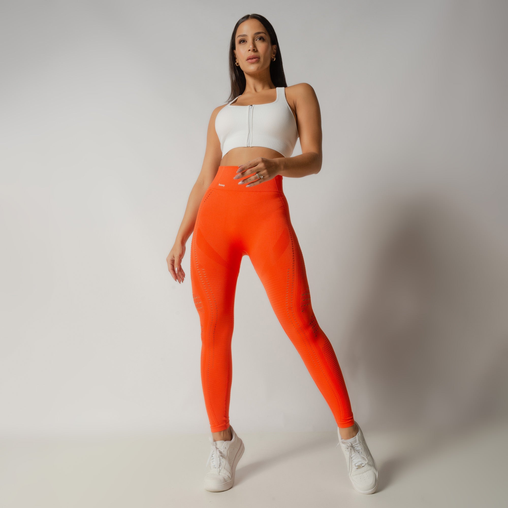 Nazzar Fit Seamless Orange Fitness Leggings with Details