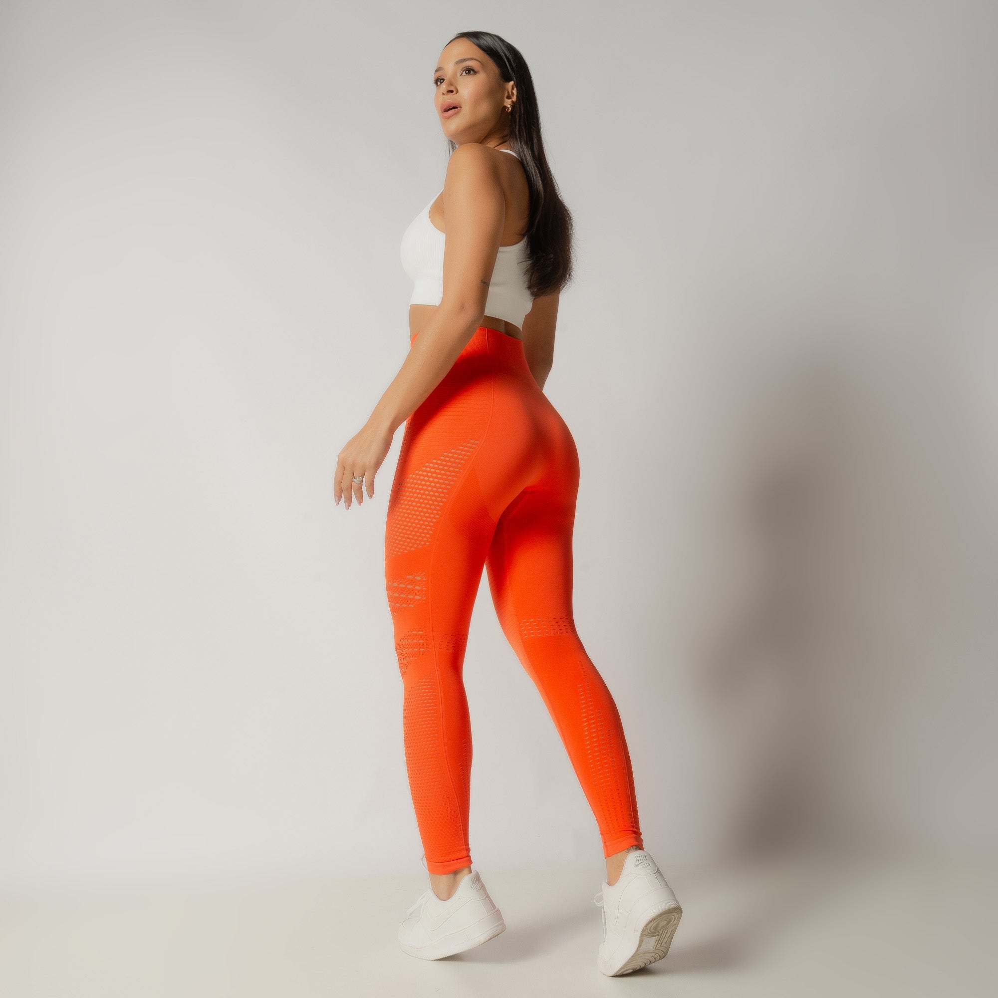 Nazzar Fit Seamless Orange Fitness Leggings with Details