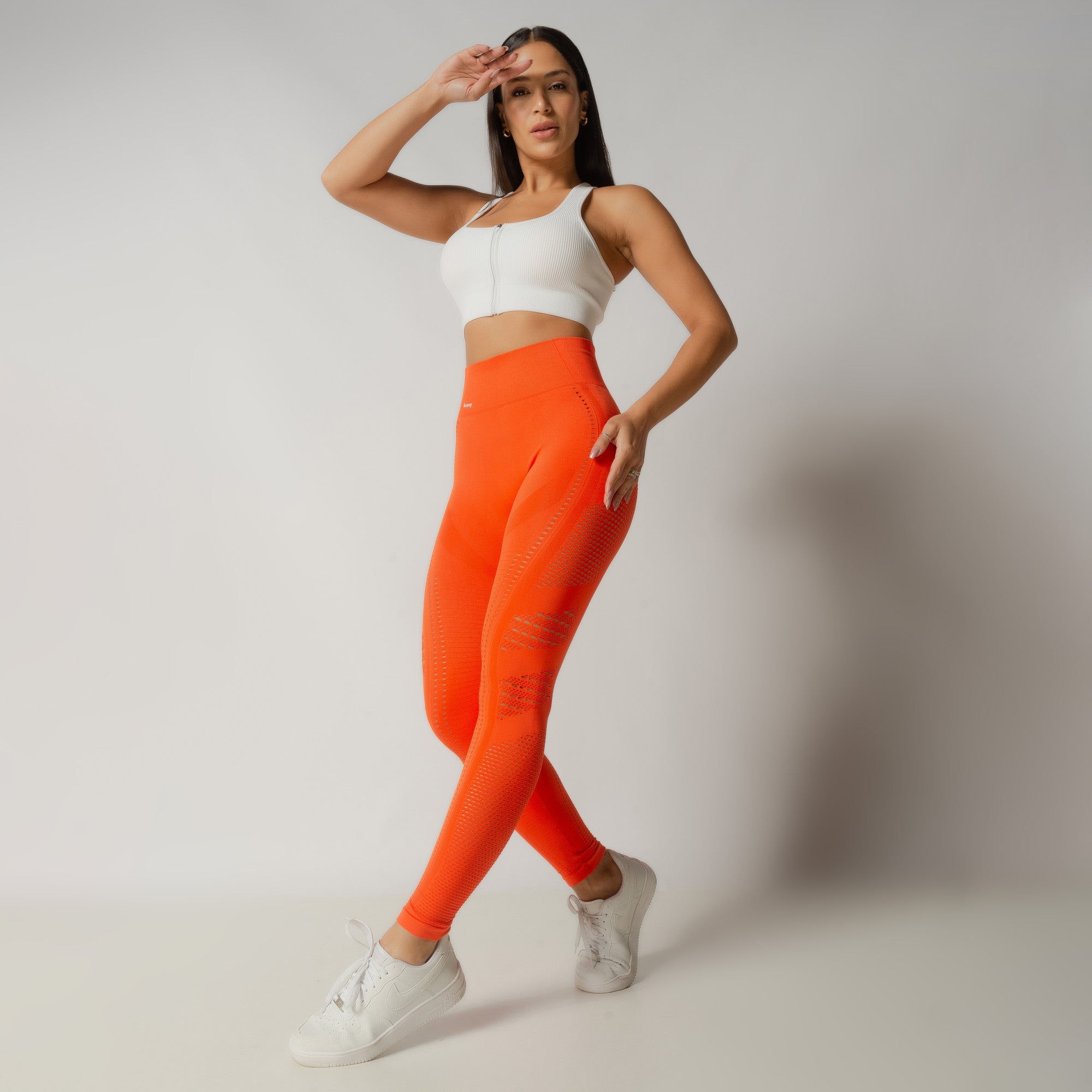 Nazzar Fit Seamless Orange Fitness Leggings with Details