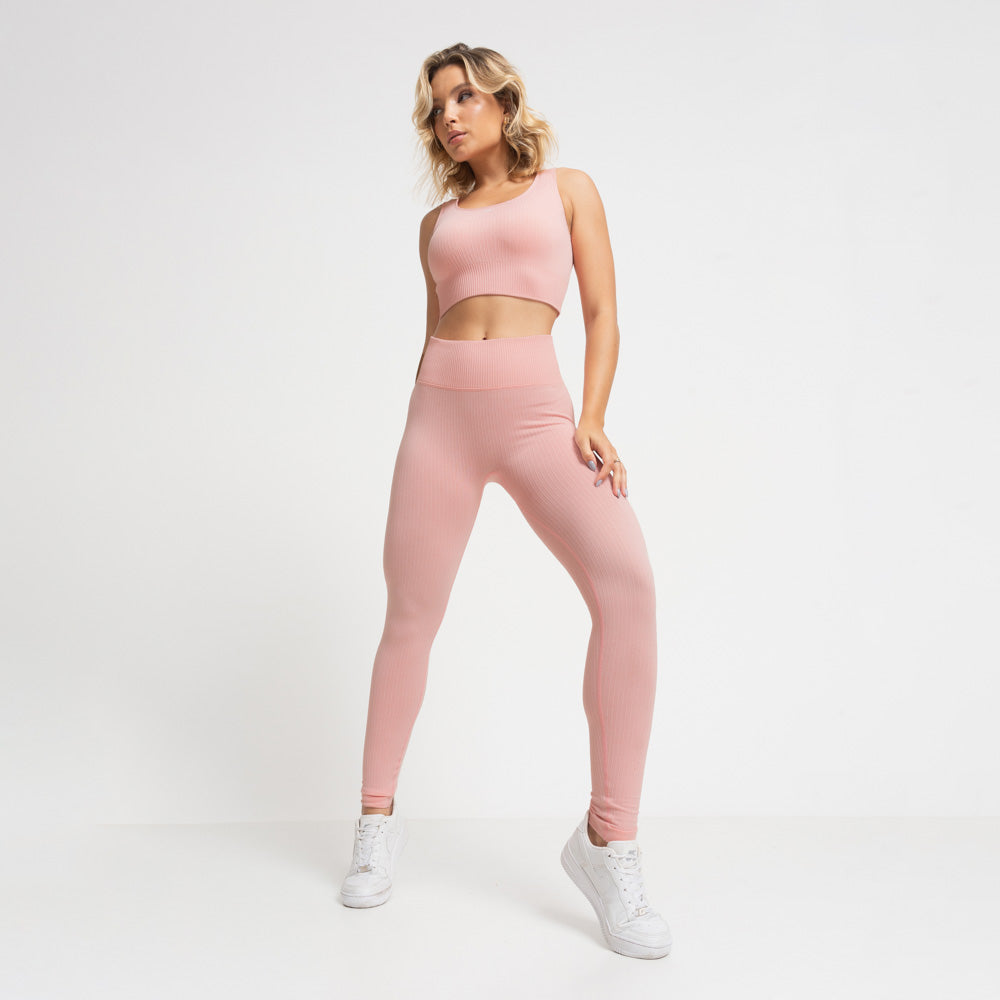 Nazzar Fit Seamless Peach Ribbed Fitness Leggings