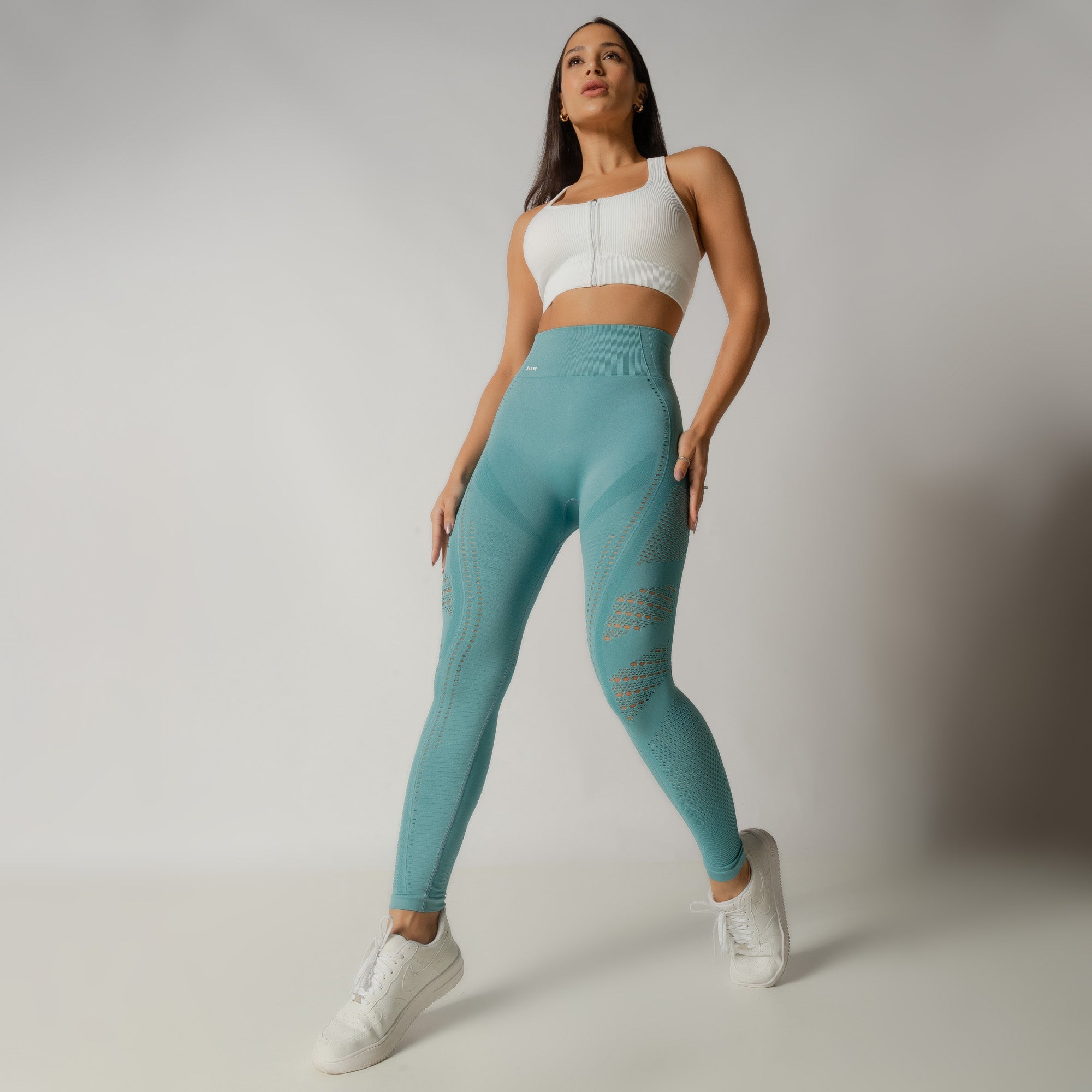 Nazzar Fit Seamless Blue Fitness Leggings with Details