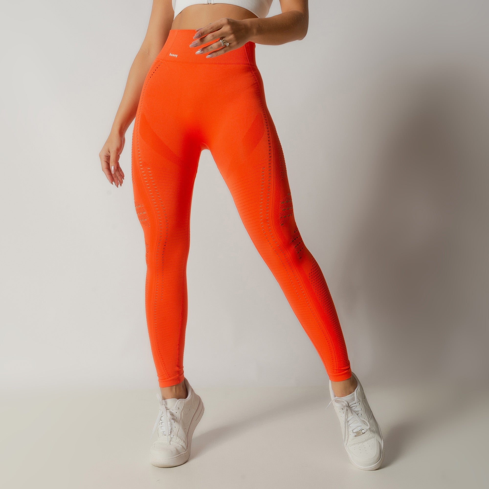 Nazzar Fit Seamless Orange Fitness Leggings with Details