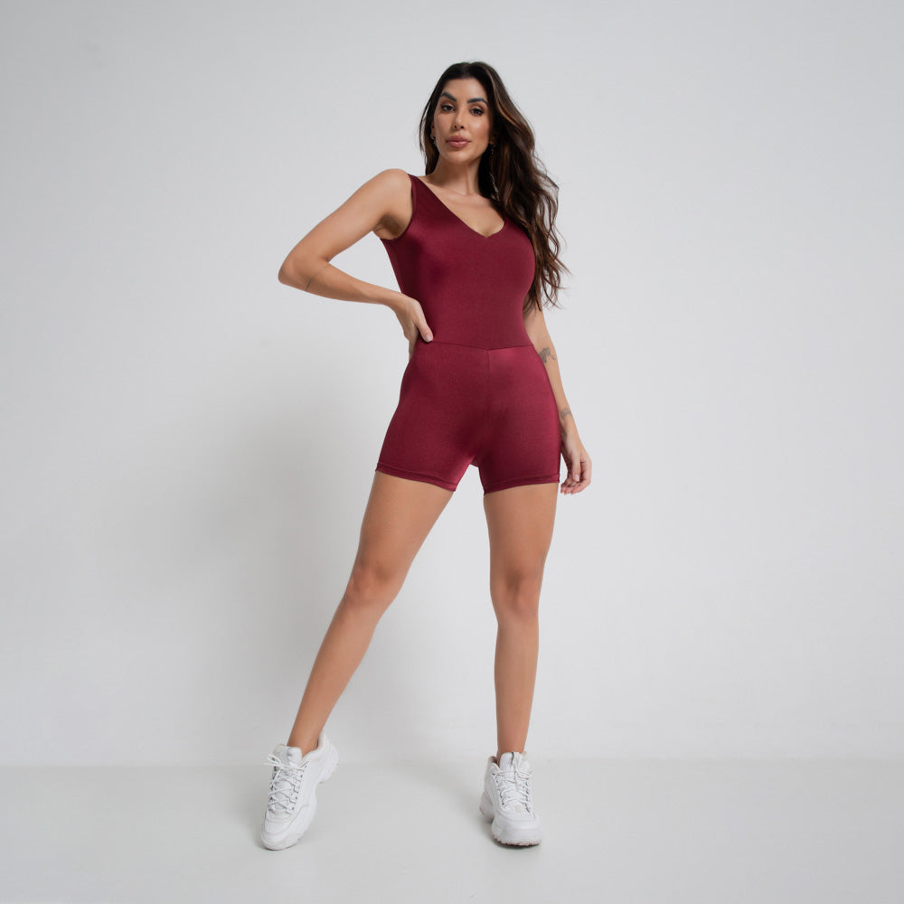 Nazzar Fit MC307 Burgundy V-Neck Energy Fitness Romper